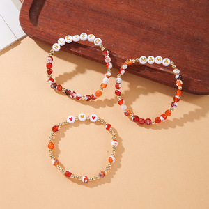 Acrylic <b>Beaded</b> <b>Bracelet</b> Set For Women Love Theme Elastic Jewelry Spring 2024 Yiwu Origin - Product Image 3