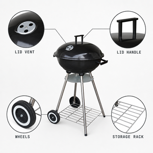Parrilla de Carbón para Asar de 18 Pulgadas con Ruedas, Parrilla Portátil para Exteriores para Patio y Jardín - Product Image 2