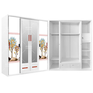 Kleidung Phantasie Schiebe möbel Hersteller Eisen Schlafzimmer Almirah Spiegel <span class=keywords><strong>4</strong></span> Tür Design Schrank leichte Stahl Metall Kleider schrank - Product Image 2