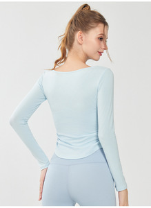 Aoyema Hauts <span class=keywords><strong>de</strong></span> yoga d'automne pour femmes Séchage rapide à manches longues Coupe ample <span class=keywords><strong>T</strong></span>-<span class=keywords><strong>shirt</strong></span> à col en V <span class=keywords><strong>T</strong></span>-shirts <span class=keywords><strong>de</strong></span> <span class=keywords><strong>sport</strong></span> respirants Vente en gros - Product Image 6