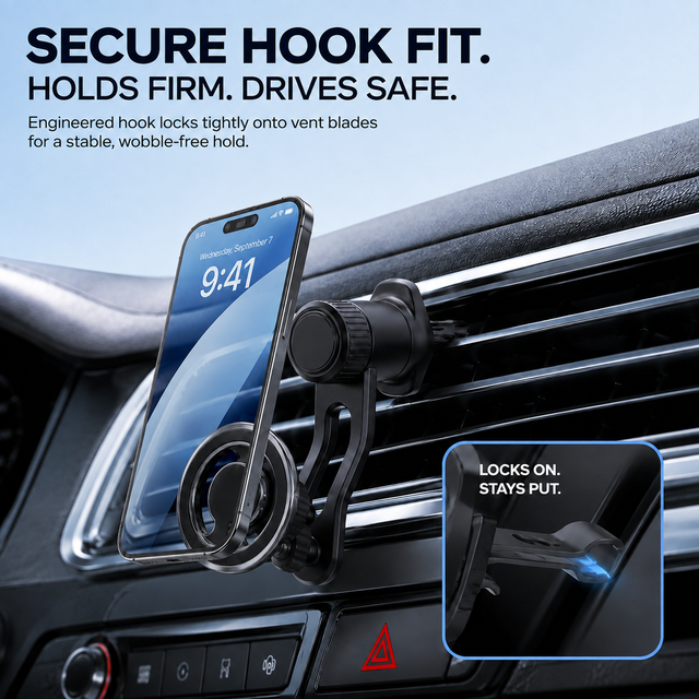 Extended Reach Magnetic Car Phone Holder for Air Vent, Adjustable Arm MagSafe Compatible Mount for Safe Driving Navigation