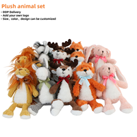 Peluches personnalisées OEM personnalisées, lot de jouets peluche avec boîte cadeau, renard, âne, lion, lapin et cerf, jouets pour enfants, poupées douces