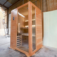 Ruang Sauna Uap Kering Portabel Desain Modern untuk 2-3 Orang, Terbuat dari Kayu Solid Hemlock