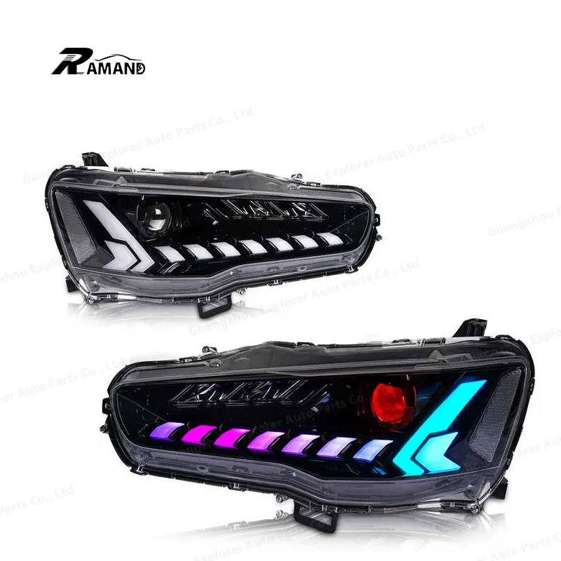 Lámpara frontal para Lancer X 2008-2018 Dynamic RGB DRL Luz de giro Accesorios LED para faro Mitsubishi Lancer EVO X