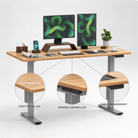Bureau debout électrique avec plateau en bois grainé, cadre gris, poste de travail réglable en hauteur pour bureau à domicile, bureau d'ordinateur