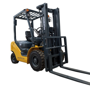 Chariot élévateur Komatsu FD30 d'occasion, capacité 3 tonnes, moteur diesel, déplaceur latéral hydraulique, pneus pleins, mât à deux étages, traction avant - Product Image 1