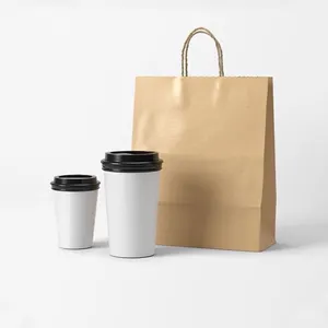 Recycelbare braune benutzer definierte Papier-Lebensmittel tasche Einkaufs griff Weiße Kraft papiertüte