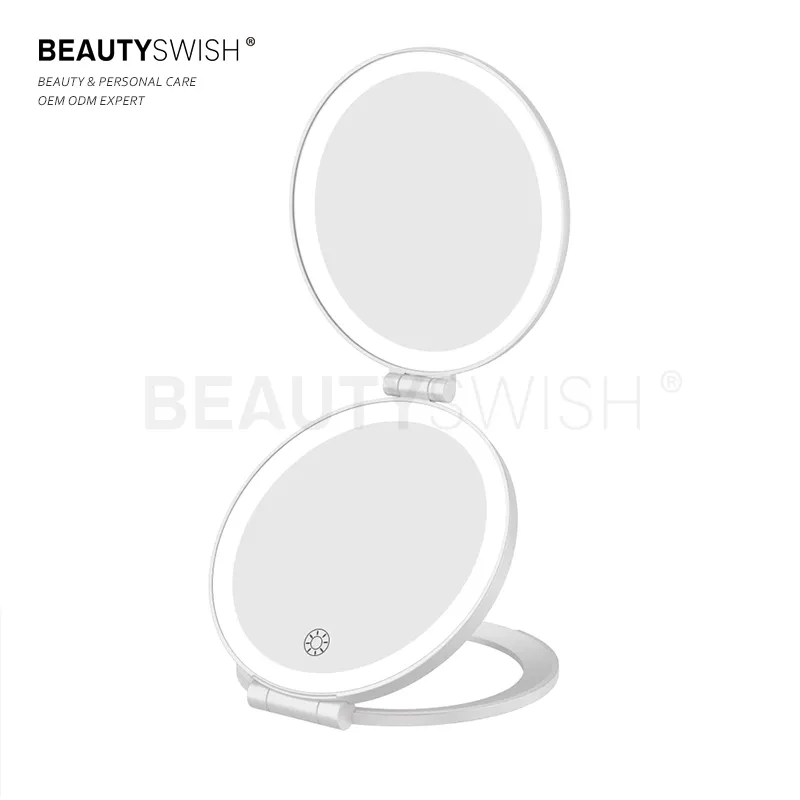 New Foldable Led Double Sided Round Mirror Pocket Travel Portable Makeup Mirror With Led Light