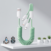 Câble USB rétractable universel de 1,5 m pour charge rapide, chargeur de voiture, câbles de données à ressort pour téléphones iOS, Android et ordinateurs