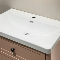 Meuble de salle de bain mural de luxe 80/100/120 CM avec vasque en céramique, meuble-lavabo en contreplaqué et miroir LED intelligent rond