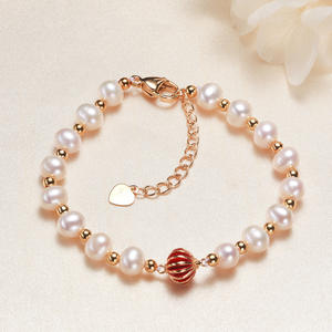 Pulsera de Perlas de Agua Dulce Barrocas con Cuentas Doradas, Pulsera de Perlas de Zhuji al por Mayor - Product Image 2