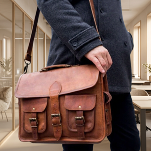 Custom Handmade Rustic Messenger <b>Bag</b> <b>Men</b> Women Full Grain Distressed Buffalo Leather Fashionable Accessory Heat-Transfer 1200g - Product Image 2