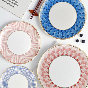 Juego de Platos y Tazones de Cerámica Geométrica Azul de Lujo con Borde Dorado, Vajilla Moderna de Porcelana para el Hogar, Bodas y Cenas Elegantes - Product Image 4