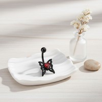 Anneau de nombril incurvé en acier inoxydable 316L 14G avec papillon noir et cœur rouge en zircon cubique, piercing à filetage interne
