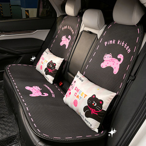 Housses de siège auto en maille rose motif chaton, ensemble complet arrière, décoratives, respirantes et fraîches pour l'été - Product Image 4
