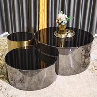 Ensemble table d'appoint moderne vintage en verre Base en acier inoxydable Prix d'usine Table basse de salon en métal pour hôtel