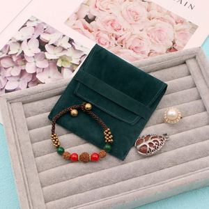 Pochettes à bijoux en velours couleur macaron, carrées, à rabat, pour bagues, avec logos personnalisables pour emballages cadeaux de marque, vente en gros - Product Image 6