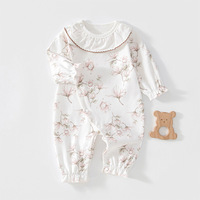Combinaison pour bébé fille en coton doux avec col à volants, manches longues, poignets à volants et boutons-pression, tenue décontractée pour la maison, vente en gros
