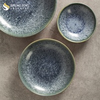 Restaurant japonais four à céramique durable bleu glaçure Ramen nouilles bol à soupe ensemble rond porcelaine profonde salade soupière