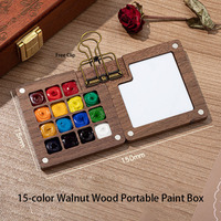 Boîte de peinture aquarelle miniature portable en bois de noyer et acrylique, boîte de dessin de voyage avec zone de mélange des couleurs pour les artistes, fournitures artistiques