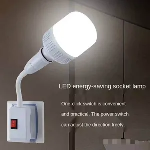 Convertidor de Enchufe Estadounidense a Base de Lámpara E27, Soporte de Lámpara Flexible de Pared de Plástico Reutilizable Ajustable con Interruptor, Portalámparas con Casquillo - Product Image 3