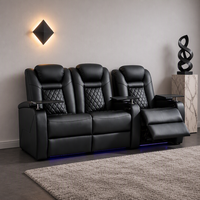 Fauteuil inclinable électrique moderne de luxe en cuir véritable avec pieds en métal, mousse à mémoire de forme et éclairage LED pour home cinéma
