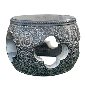 Mesa Redonda de Piedra Azul Tallada a Mano, Estilo Amor, Personalizada, con Acabado Desgastado, 65 cm, para 4 Personas, para Uso en Exteriores - Product Image 5