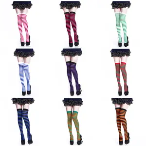 Knee High Over Knee Stripes Socks Girls Ladies Colorful Holiday Halloween Stockings