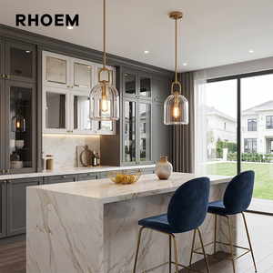 Luminaire suspendu RHOEM RH 5" 8" 10" en cristal artisanal et laiton massif, dimmable, certifié UL, 110V, hauteur réglable - Product Image 3