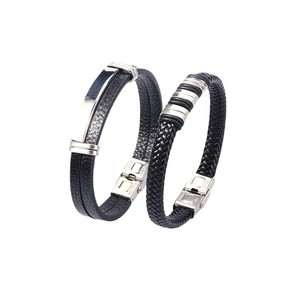 Leather Stainless Steel <b>Press</b> Buckle Bangle Men's Jewelry Geometric Design Gift Bracelet Yiwu Origin - Product Image 4