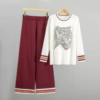 Ensemble pull décontracté ample anti-boulochage pour femme, nouvelle collection automne, veste tricotée tête de léopard tendance deux pièces