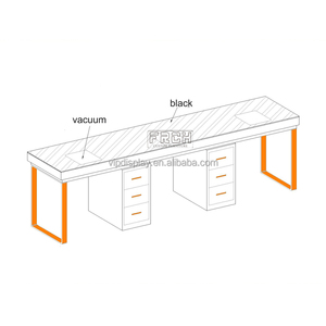 Mesa de manicura de uñas triple clásica dorada diseño largo completo personalizado Escritorio de uñas estilo moderno con ventilador - Product Image 3