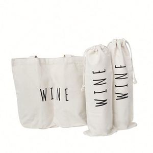 กระเป๋าใส่ไวน์แบบออร์แกนิคสั่งทำพิเศษ ใช้ซ้ำได้ สำหรับขวดเดียวหรือหลายขวด กระเป๋าผ้าแคนวาสแบบมีเชือกผูก เหมาะสำหรับการเดินทาง - Product Image 1