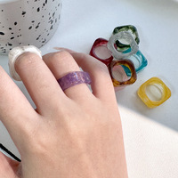 Superbes bagues en acrylique géométriques effet smog, transparentes, roses, violettes, bleues, grises, carrées et rondes en résine pour femmes et jeunes filles