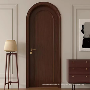 Prettywood <span class=keywords><strong>Puerta</strong></span> arqueada de madera maciza impermeable Diseño superior redondo residencial tradicional con marco Swing Estilo abierto para villas - Product Image 3