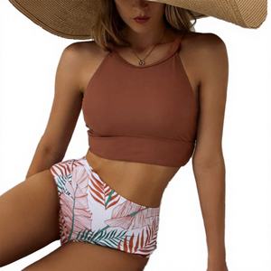 Conjunto de Bikini de Dos Piezas con Cuello en V y Cintura Alta en Color Sólido Personalizado, Traje de Baño para Mujer, Tanga de Playa, Servicio OEM, Secado Rápido - Product Image 1