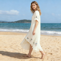 Robe ethnique décontractée bohème à col en V personnalisée OEM pour femmes, manches bouffantes, vêtements bohèmes, coton et lin, robe mini unie personnalisée pour femmes