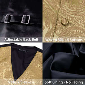 Fête <span class=keywords><strong>de</strong></span> mariage or Paisley solide Floral <span class=keywords><strong>gilet</strong></span> gilets poche carré cravate <span class=keywords><strong>costume</strong></span> ensemble hommes <span class=keywords><strong>gilet</strong></span> - Product Image 6