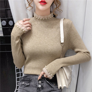 Suéter de Cuello Alto Personalizado al por Mayor, <span class=keywords><strong>Camiseta</strong></span> <span class=keywords><strong>Interior</strong></span> de Manga Larga para <span class=keywords><strong>Mujer</strong></span>, Otoño e Invierno, Nuevas Blusas - Product Image 1