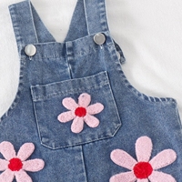 Salopette en jean brodée florale pour filles, pantalon ample à jambes larges pour tout-petits, vente en gros de vêtements pour enfants