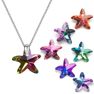 14MM Single Hole Crystal Glass Starfish Pendant Magic Color Glass Beads DIY Necklace Earrings Accessories
