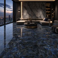Carrelage en porcelaine effet marbre bleu lapis-lazuli naturel 600x1200mm 24x48 pouces, finition brillante, pour murs et sols, idéal pour la décoration de villas de luxe