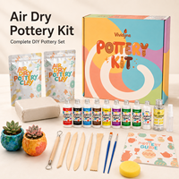 Kit de poterie à séchage à l'air sans four, outils de sculpture, peinture acrylique, vernis brillant, coffret cadeau, pour débutants, DIY, personnalisable, OEM, ODM, vente en gros