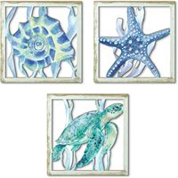 Ensemble de 3 décorations murales nautiques Putuo Decor, art mural à motif bois, décoration murale de style côtier pour maison de plage, salle de bain