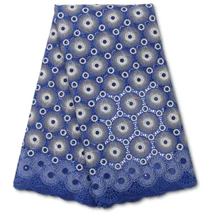NI.AI Latest Blue Swiss Voile Lace Fabric African Embroidery Cotton Fabrics Nigerian Lace for Party Dress