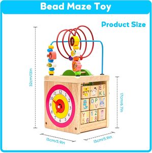 Wooden Children's Early Education Toys Beetle Four Sides Round <b>Beads</b> Treasure Box Activity Cube <b>Bead</b> <b>Maze</b> Abacus Counting - Product Image 3