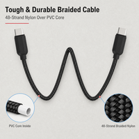 Câble USB PD 60W tressé compatible avec ordinateur portable, moniteur, téléphone portable