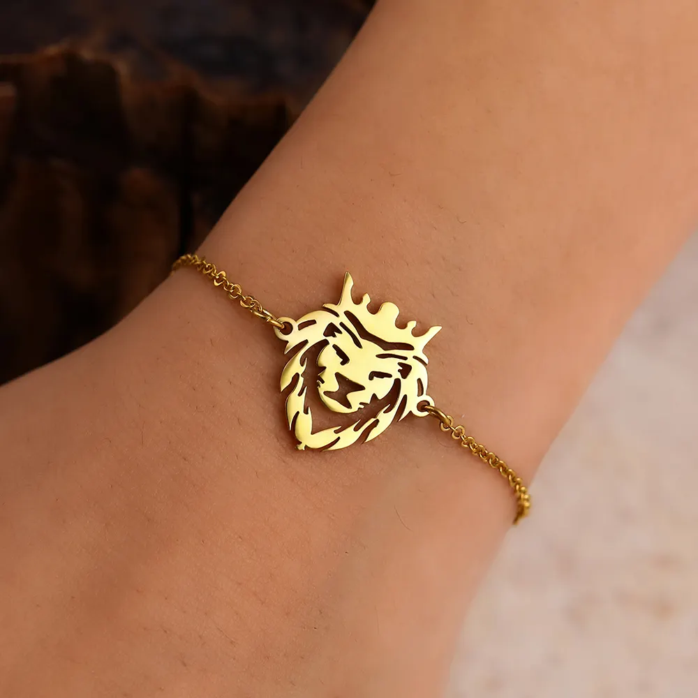 Stainless Steel Bracelets Animal Lion Crown Pendant Gothic Grunge Male Chain Fashion Trendy Fine Bracelet For Women Jewelry Gift