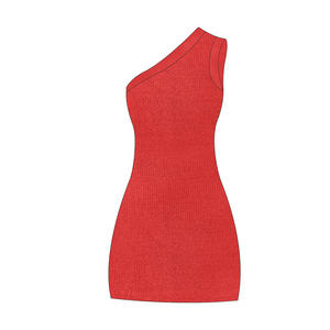 Personalizado al por mayor nuevo diseño 100% lana ceñido al cuerpo erógeno un hombro cuello inclinado aberturas laterales mujeres vestido de suéter de punto - Product Image 6