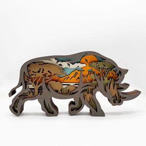 Uionen Nuevo Adorno de Rinoceronte Tallado en Madera, Escultura de Animal Hecha a Mano, Decoración para el Hogar, Oficina, Escritorio, Regalo Artesanal - Product Image 5